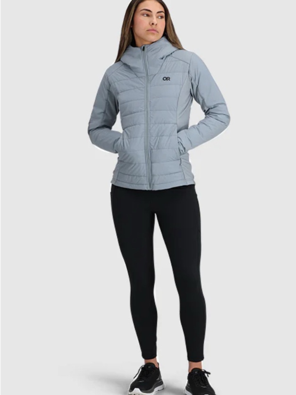 Outdoor Research Insulated Shadow Hoodie II Gray/Light Blue Puffer Jacket Womens